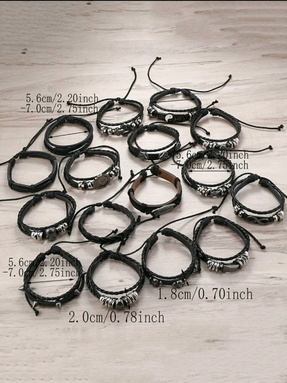 Black Layered Men’s Leather Bracelet Set - 30 Pieces MIX